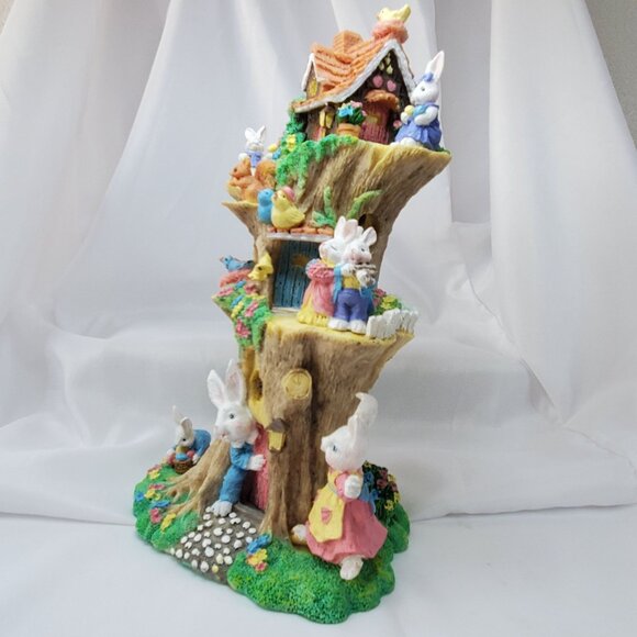 Vintage Rabbit Treehouse Figurine With Woodland Animals 11" Tall Resin Easter - Picture 3 of 12